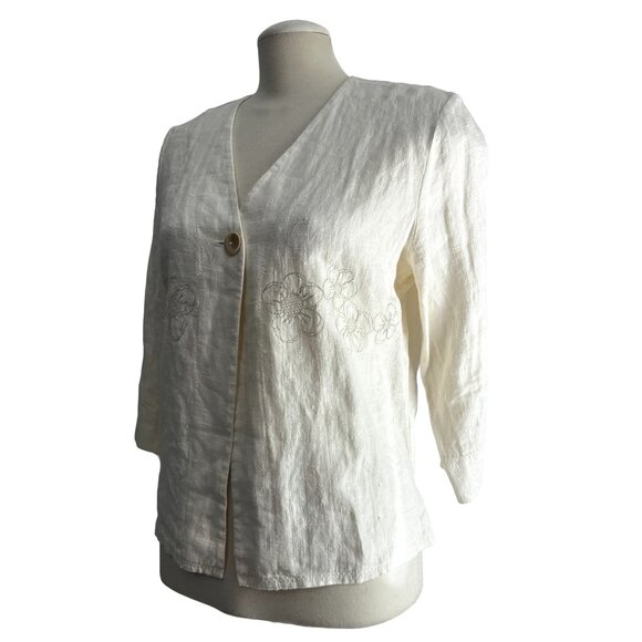 Harve Benard Vintage Linen Button Front Cardigan Sz 10 Womens White 3/4 Sleeve - Picture 9 of 15